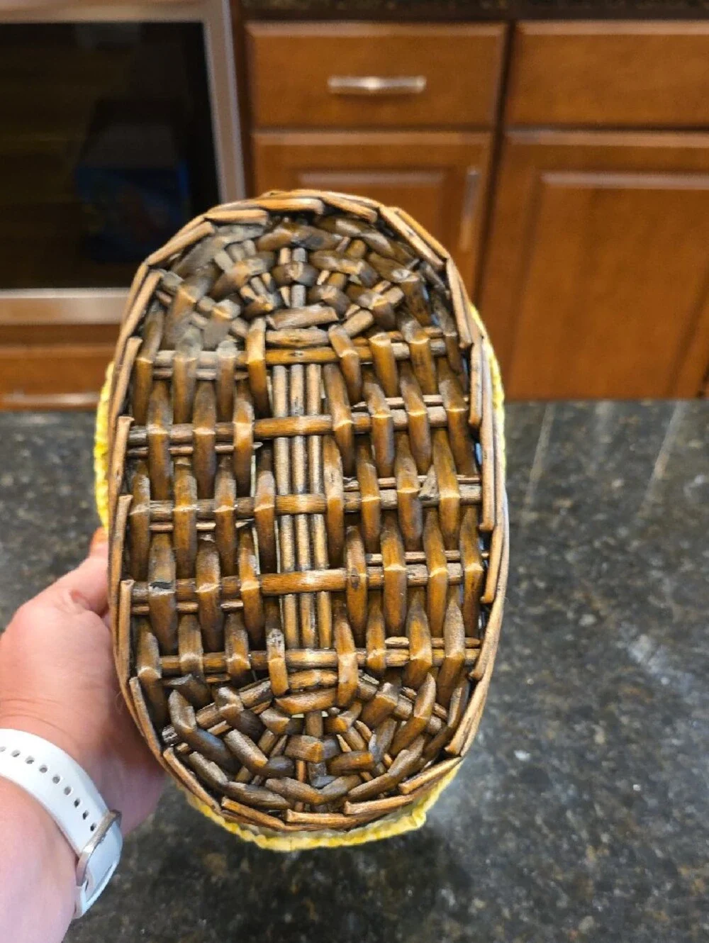 Woven Rattan Storage Basket with Yellow Liner